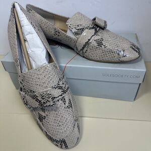 Sole Society Edgy Bold Flat Loafers Tan Snakeskin Size 10 42